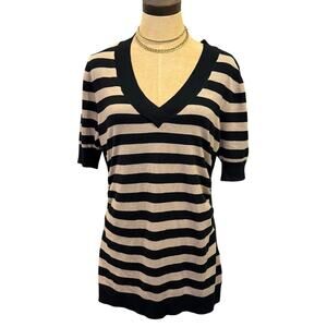 METAPHOR Black Cream Striped Sweater Top Shirt Women size XL